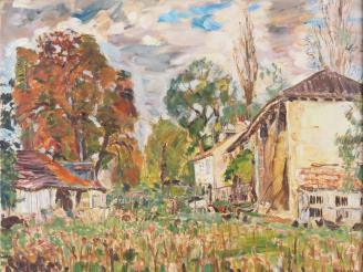 Vente aux enchères Mario CAVAGLIERI.  "Moulin en Gascogne" Huile sur toile, signée en bas
