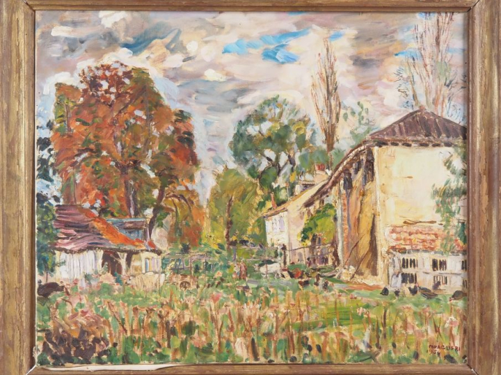 Mario CAVAGLIERI.  "Moulin en Gascogne" Huile sur toile, signée en bas