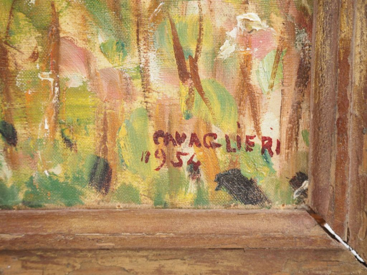 Mario CAVAGLIERI.  "Moulin en Gascogne" Huile sur toile, signée en bas