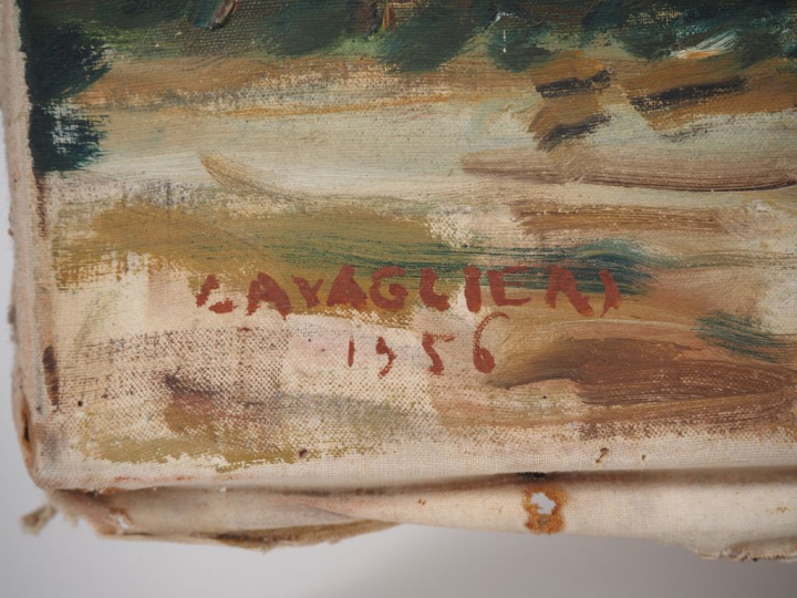 Mario CAVAGLIERI.  "Lavardens" Huile sur toile, signée en bas à gauche