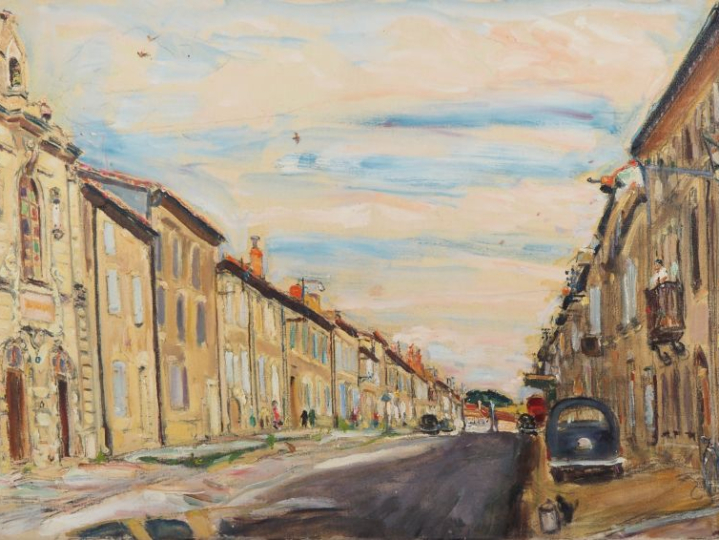 Mario CAVAGLIERI.  "Auch, rue de Metz et le sacré cœur" Huile sur toil