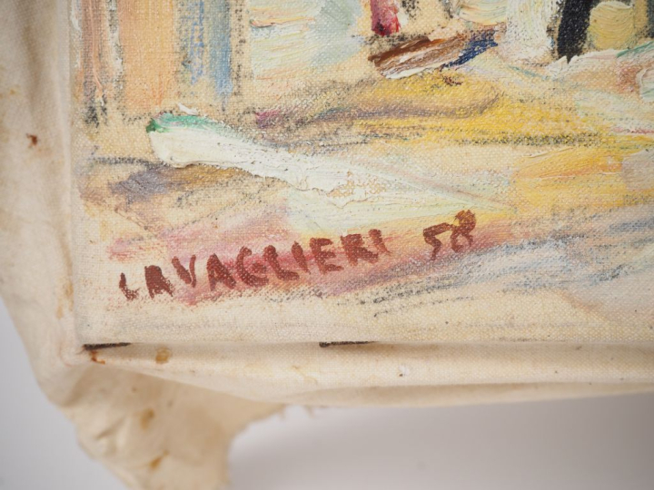 Mario CAVAGLIERI.  "Auch, rue de Metz et le sacré cœur" Huile sur toil