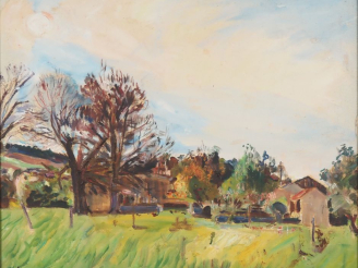 Vente aux enchères Mario CAVAGLIERI.  "Paysage et ferme" Huile sur toile, signée en bas à