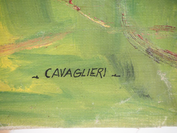 Mario CAVAGLIERI.  "Vue sur les coteaux"  Huile sur toile, signée en b