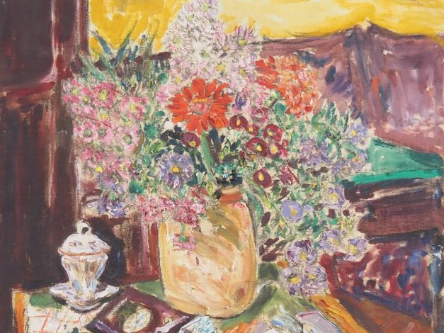 Mario CAVAGLIERI.  "bouquet d'été" Huile sur toile, signée en haut à d