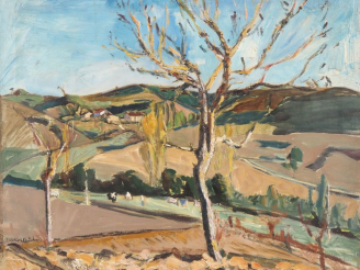 Vente aux enchères Mario CAVAGLIERI.  "Paysage"  Huile sur toile, signée en bas à gauche 