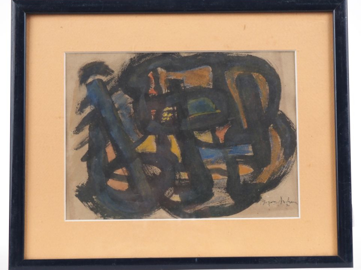 Mogens ANDERSEN.  "composition abstraite" Gouache sur papier, signée e