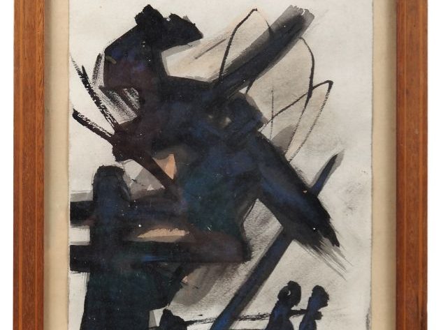 H.A BERTRAND.  "composition abstraite" Encre sur papier, signée en bas