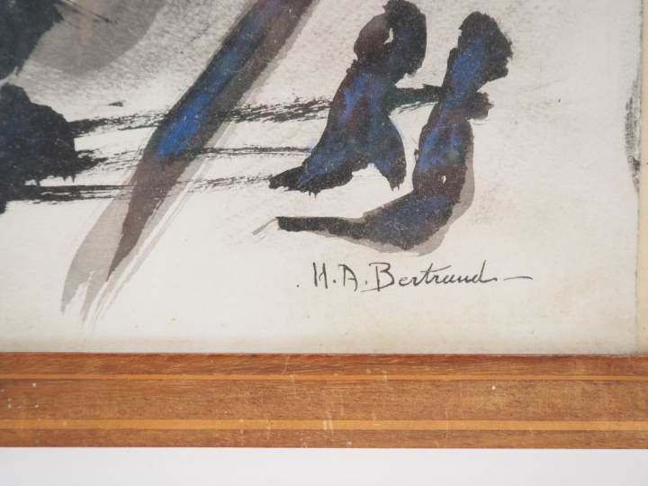 H.A BERTRAND.  "composition abstraite" Encre sur papier, signée en bas