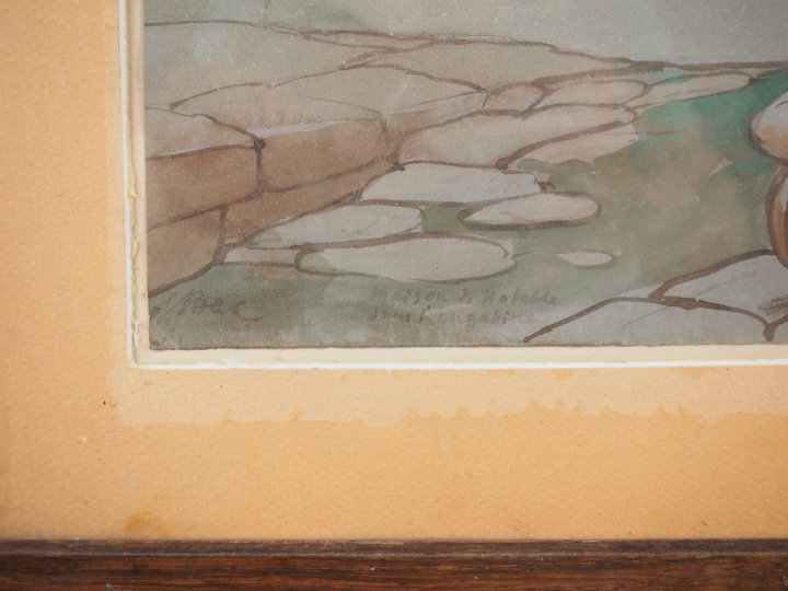 BAC.  "Maison de notable dans l'Engadine" Gouache, signée en bas à gau