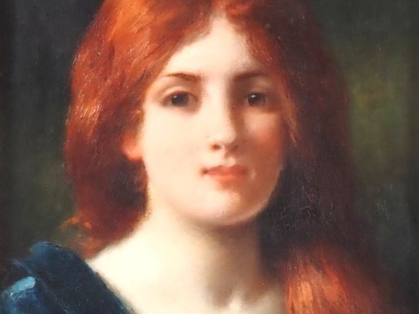 J. BALLAVOINE.  "portrait de jeune fille rousse"  Huile sur toile, sig
