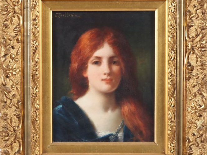 J. BALLAVOINE.  "portrait de jeune fille rousse"  Huile sur toile, sig