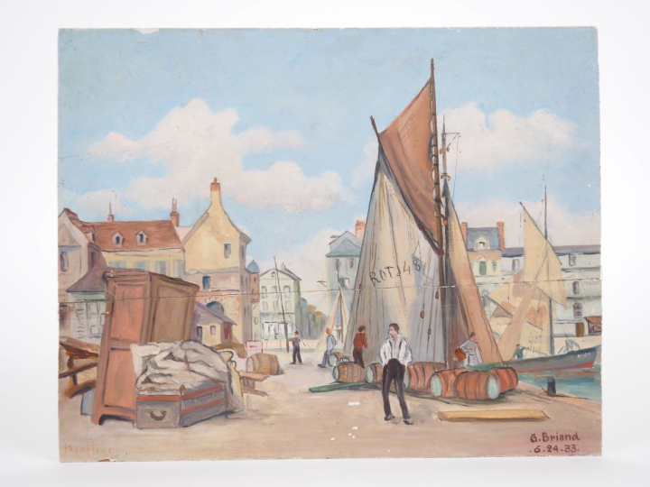 G. BRILLANT "Honfleur, le port" Huile sur panneau, signée en bas à dro