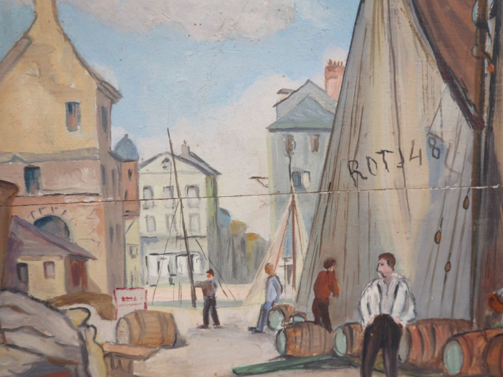 G. BRILLANT "Honfleur, le port" Huile sur panneau, signée en bas à dro