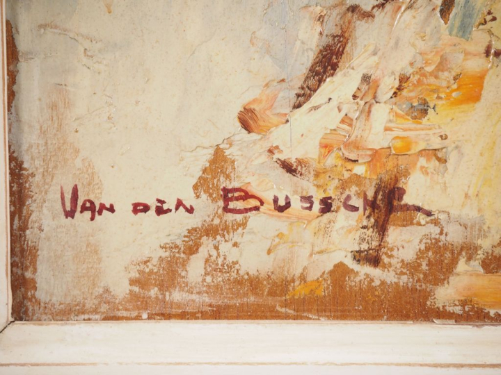 VAN DEN BUSSCHE. "portrait d'orientale" Huile sur panneau, signée en b
