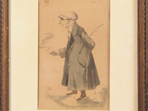 CHAMPIGNY.  "Caricatures" Paire d'aquarelles, signées en bas à droite 