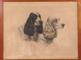 Vente aux enchères Léon DANCHIN.  "les deux épagneuls" Lithographie signée et numéroté 16