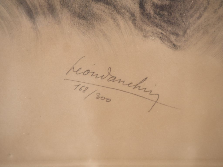 Léon DANCHIN.  "les deux épagneuls" Lithographie signée et numéroté 16