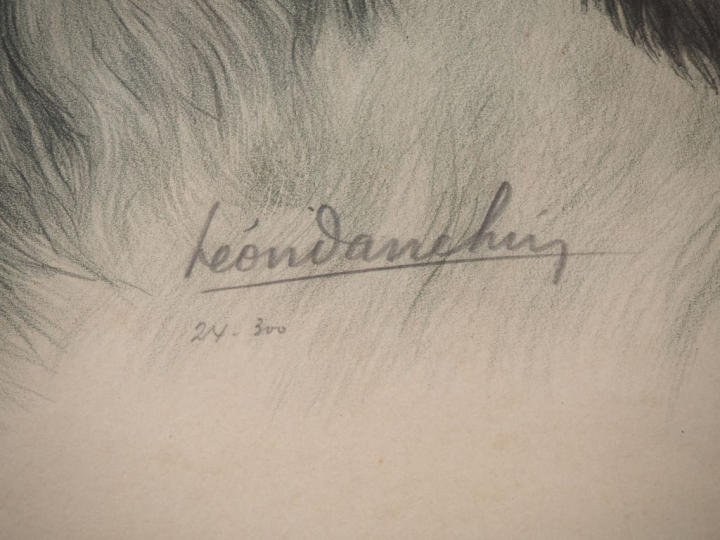 Léon DANCHIN.  "les trois chiens de chasse" Lithographie signée et num
