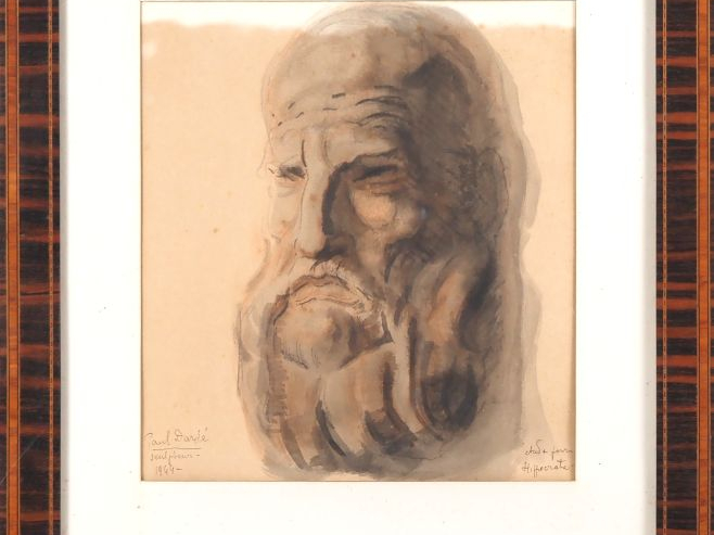 Paul DARDE.  "Etude pour Hippocrate" Aquarelle, signée en bas à gauche