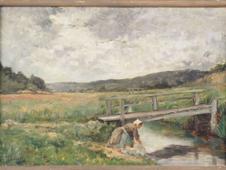 DIETERLE.  "lavandières" Huile sur toile, signée en bas à gauche  Dim.