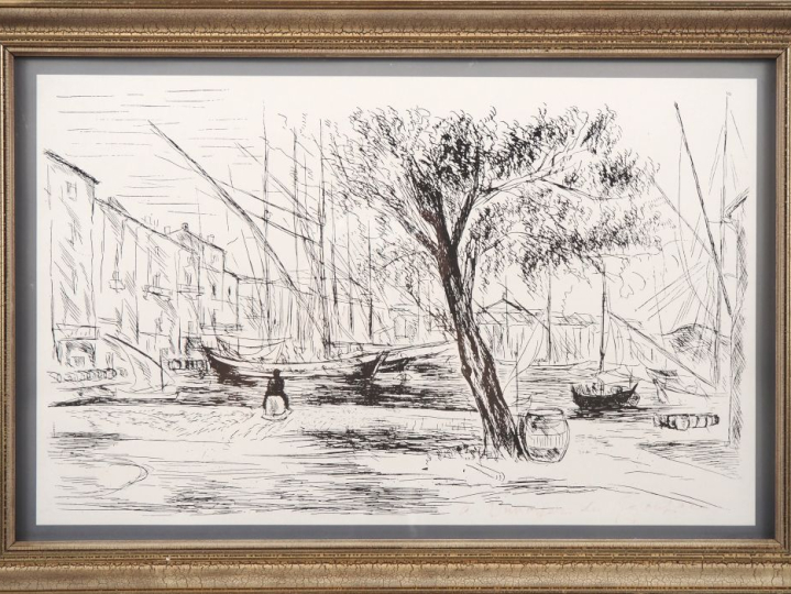 DUNOYER DE SEGONZAC.  "St Tropez, le port" Affiche, signée en bas à dr