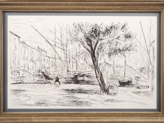 Vente aux enchères DUNOYER DE SEGONZAC.  "St Tropez, le port" Affiche, signée en bas à dr