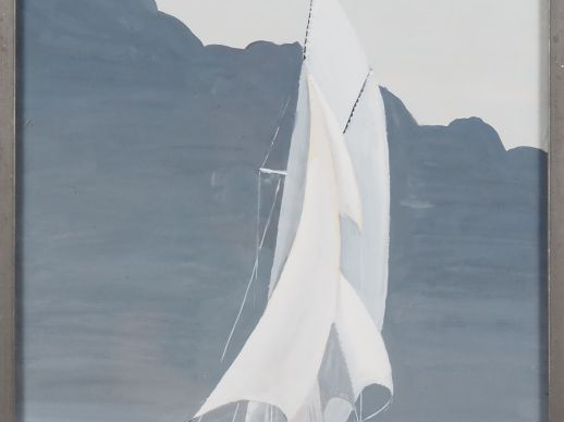 J. E GUITON.  "le voilier" Gouache, signée en bas à gauche et dédicacé