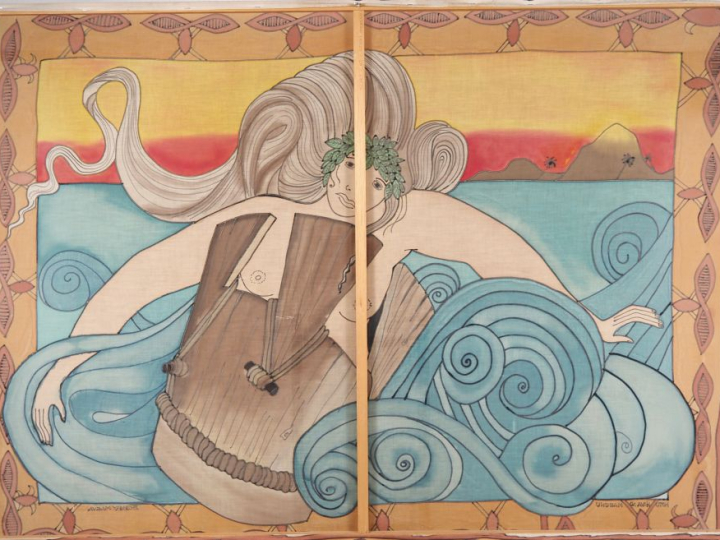 Bobby HOLCOMB. "Maeva" Grande huile sur tissu, signée en bas à droite.
