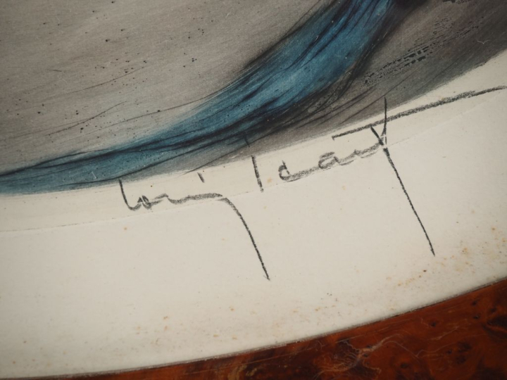 Louis ICART.  Paire d'eaux fortes en médaillon "jeunes femme", contres