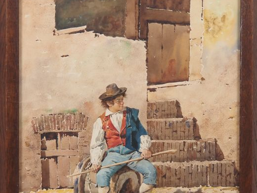Filippo INDONI.  "paysans italiens" Paire d'aquarelles, signées en bas