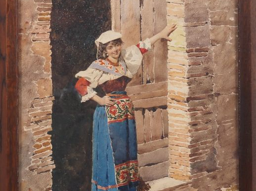Filippo INDONI.  "paysans italiens" Paire d'aquarelles, signées en bas