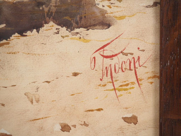 Filippo INDONI.  "paysans italiens" Paire d'aquarelles, signées en bas