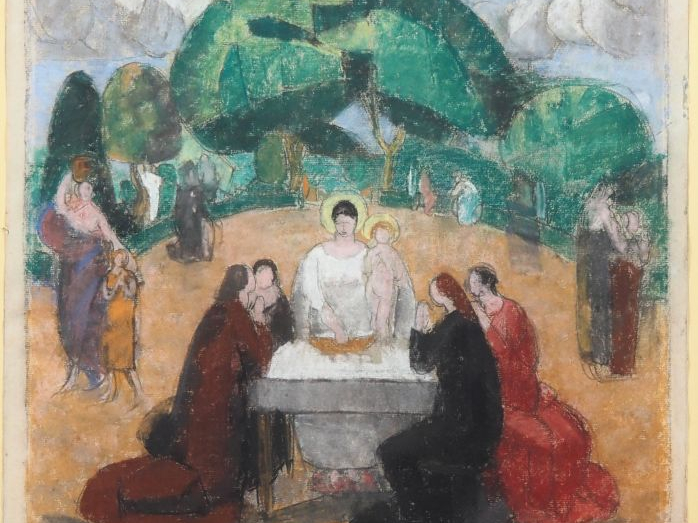 Marcel LENOIR.  "Mystère eucharistique, Vierge blanche, Jésus et Saint
