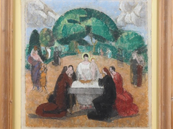 Marcel LENOIR.  "Mystère eucharistique, Vierge blanche, Jésus et Saint