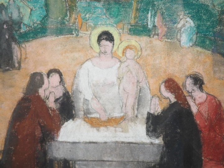 Marcel LENOIR.  "Mystère eucharistique, Vierge blanche, Jésus et Saint
