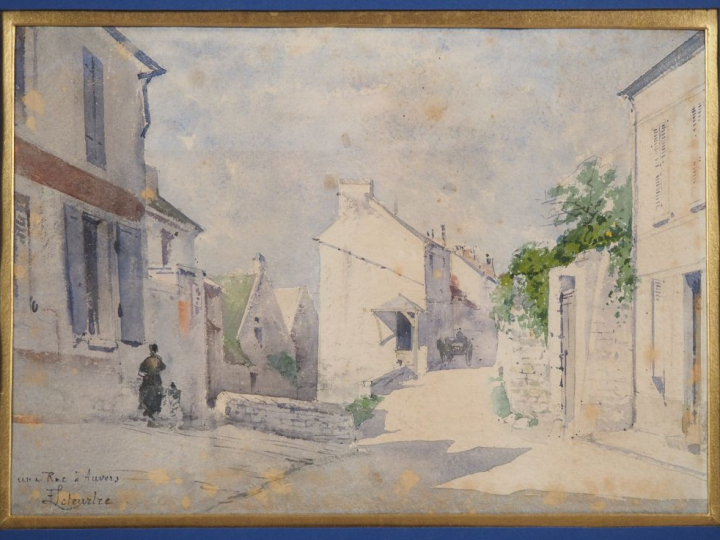 LETEURTRE.  "Une rue à Auvers" Aquarelle, signée en bas à gauche et si