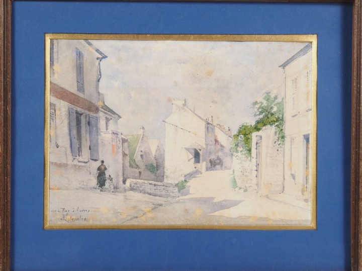 LETEURTRE.  "Une rue à Auvers" Aquarelle, signée en bas à gauche et si