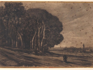 Vente aux enchères Léo LAPORTE BLAIRSY.  "paysanne en lisière de foret" Dessin au fusain,