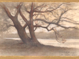 Vente aux enchères Léo LAPORTE BLAIRSY. "paysage à la rivière" Dessin, signé en bas à dro