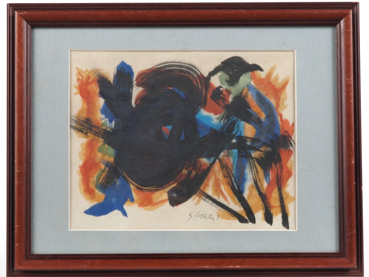 Ger LATASTER.  "composition abstraite" Gouache, signée en bas à droite