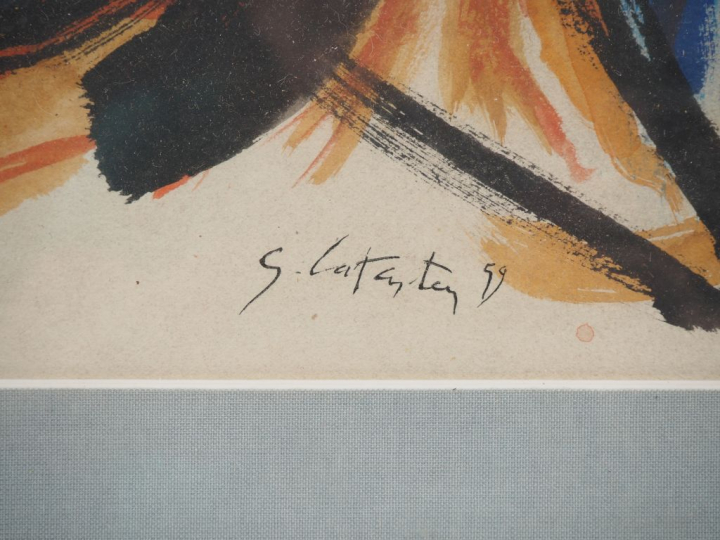 Ger LATASTER.  "composition abstraite" Gouache, signée en bas à droite