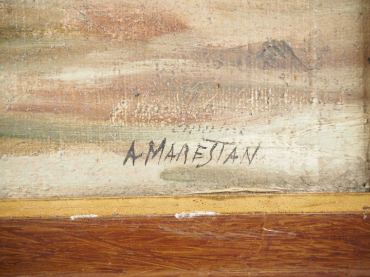 MARESTAN.  "la ferme" Huile sur toile, signée en bas à droite  Dim. 32