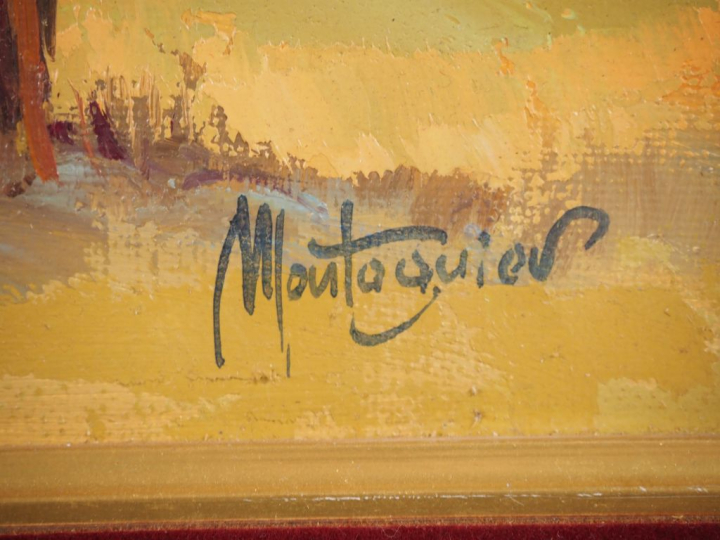 MONTAGNIER.  "couleurs de printemps" Huile sur toile, signée en bas à 