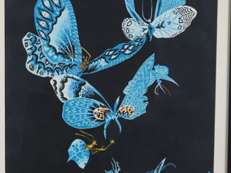 Vente aux enchères LURCAT. (d'après) "papillons bleus" Reproduction Dim. À vue : 69,5 x 5