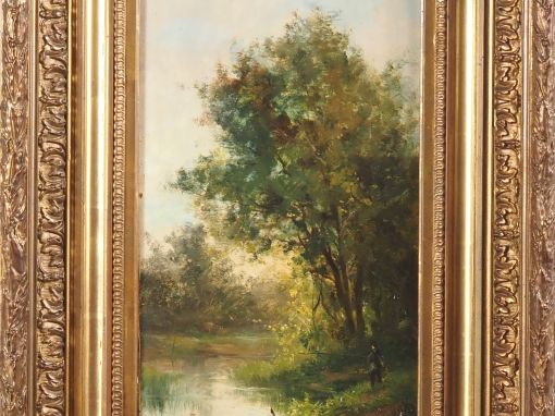 L. MORINO. "paysanne cheminant" Huiles sur toile, signée en bas à gauc