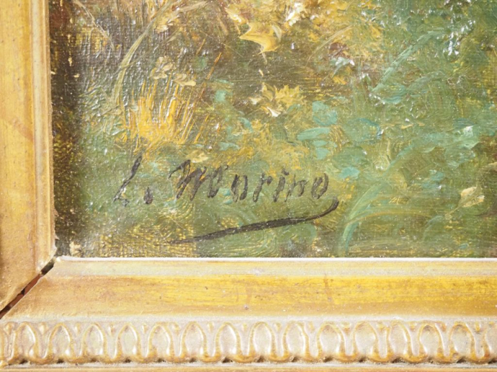 L. MORINO. "paysanne cheminant" Huiles sur toile, signée en bas à gauc