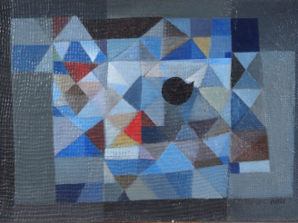 Vente aux enchères PISTRE.  "Géométrique sur filet" Huile sur papier ou toile marouflée s