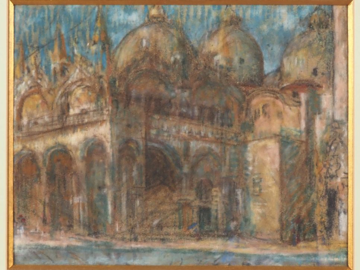 Ecole XIXème.  "Basilique" Pastel Dim. À vue : 24,5 x 31,5 cm