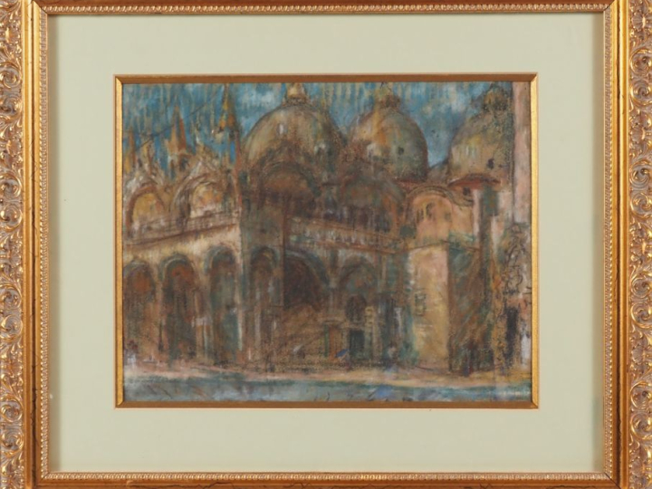 Ecole XIXème.  "Basilique" Pastel Dim. À vue : 24,5 x 31,5 cm